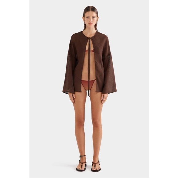 VENROY Tie Cover Up Cardigan Swim in Hot Fudge size large NWT vacation tropical - Picture 1 of 2